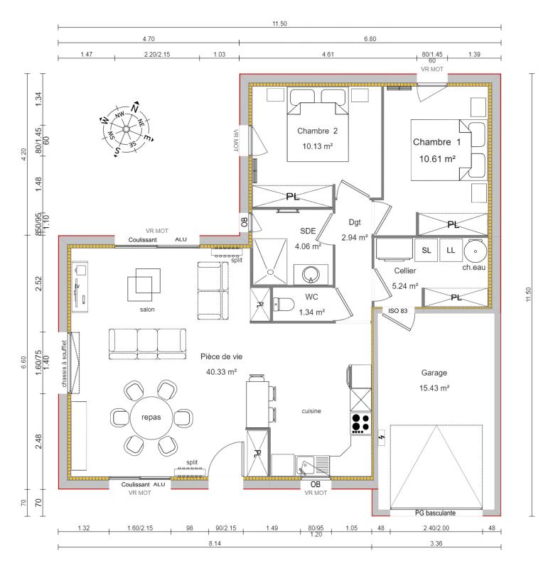 Constructeur de maison à Saint-Révérend - Maison 74 m² avec 2 chambres sur terrain de 367 m² à L’Aiguillon-sur-Vie (Vendée) – Projet sur mesure