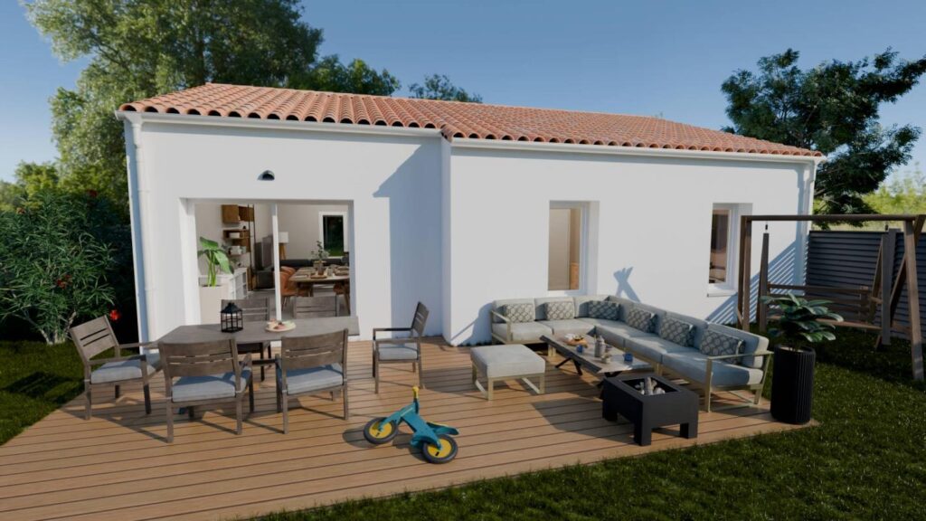 Constructeur de maison à La Roche-sur-Yon - Maison moderne Marine 2 Chs 84.5m², jardin accueillant à La Roche-sur-Yon