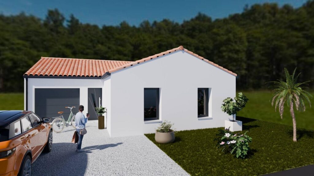 Constructeur de maison à La Barre-de-Monts - Projet sur mesure à Notre-Dame-de-Monts, maison plain-pied 3 chambres avec garage, terrasse et prestations RE2020